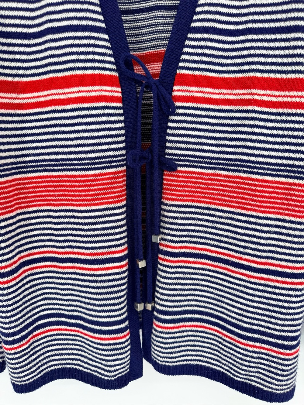 Vintage Patriotic 4th of July Cardigan Striped Nautical Memorial Day Tie Front S - Picture 6 of 15